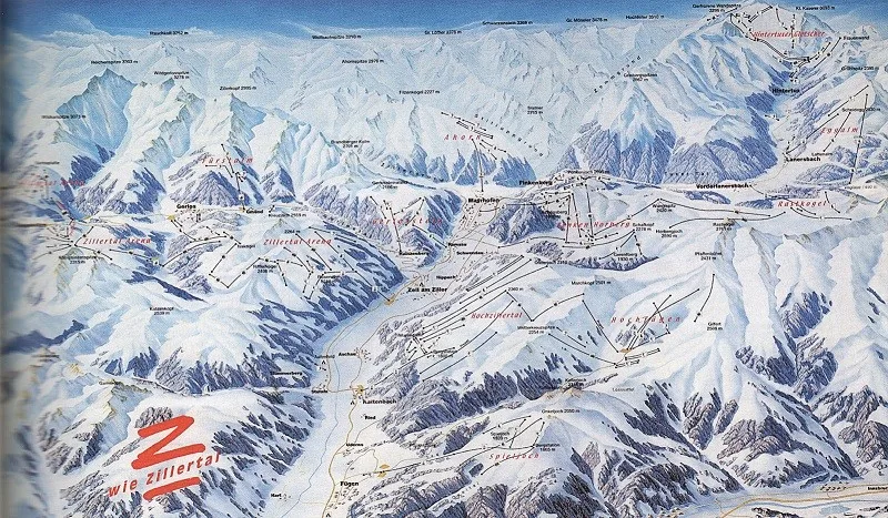 Winter holidays in Austria - Zillertal valley: map of slopes, location, prices 2 Циллерталь схема трасс